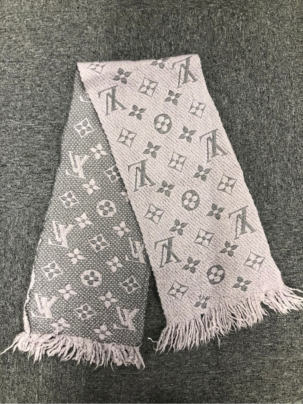 Louis Vuitton Light Pink & Gray Monogram Fringe Scarf